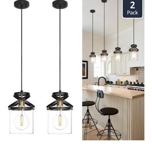 Modern Black and Gold Pendant Lights - 2 Pack